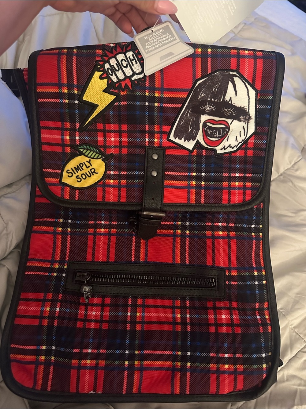 Disney Cruella  Red Plaid Patch-Accent Backpack